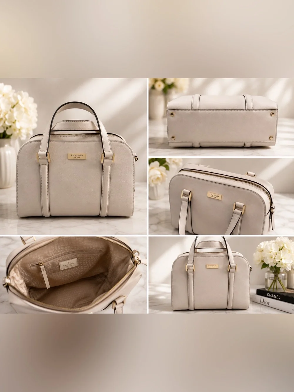 kate spade beige saffiano leather  satchel